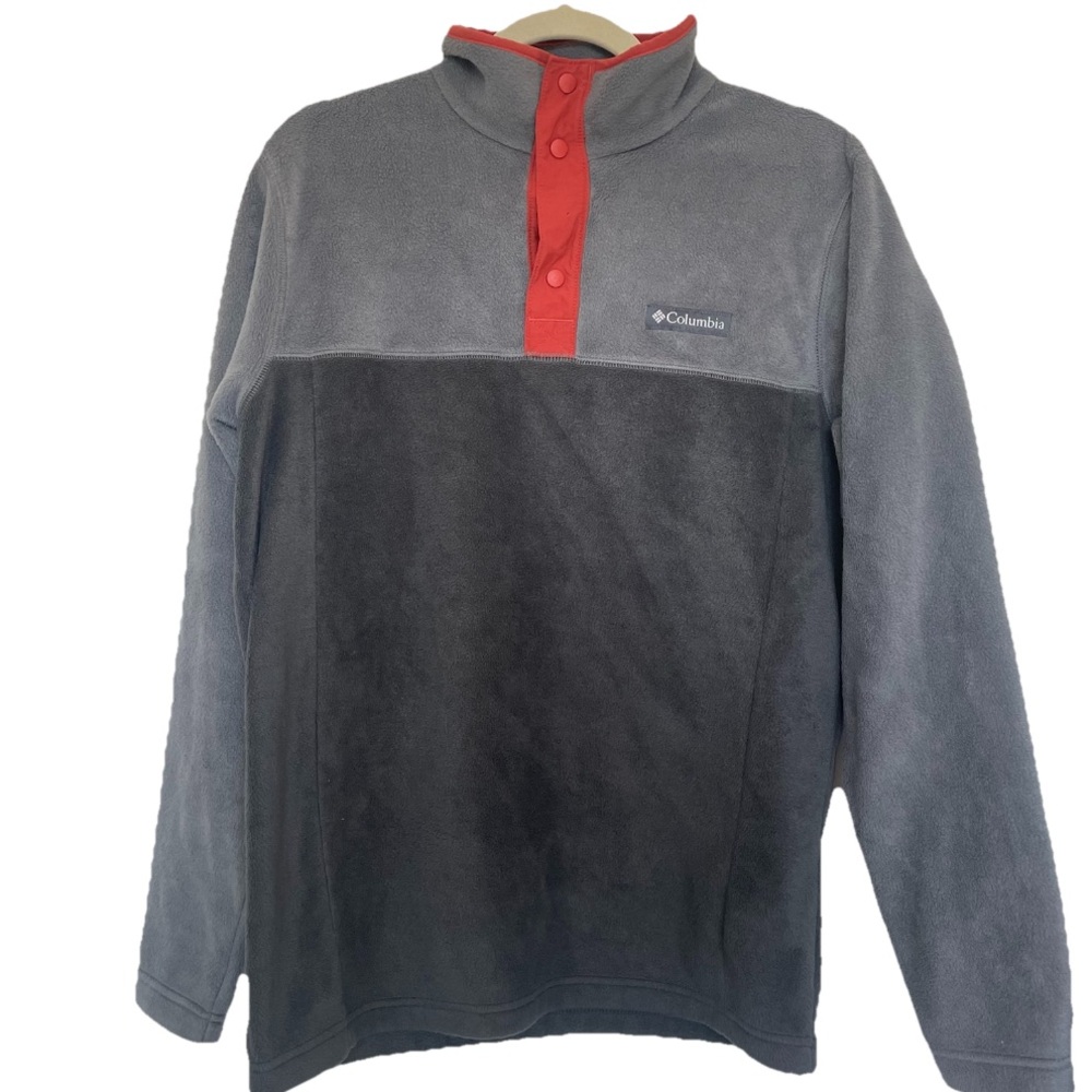 Columbia Mens Sweater Small Gray 1/4 Quarter Snap Flattop Hiking Fleece Outdoors